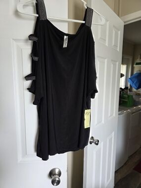 Black Cold-Shoulder Women's Top with Embellished Straps